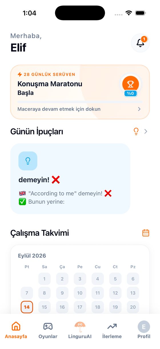 Uygulama ana ekranı — günlük serüven ve çalışma takvimi