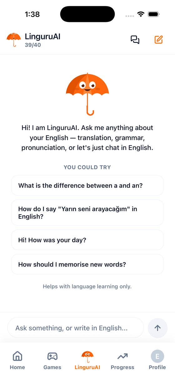 LinguruAI chat screen